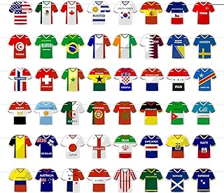 Soccer Jersey Bunting Banner, 48 Teams Double Sided String Flags for Home Outdoor