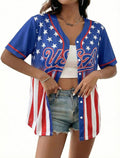 Women's USA Soccer Jersey - Patriotic 4th of July Button Down Shirt