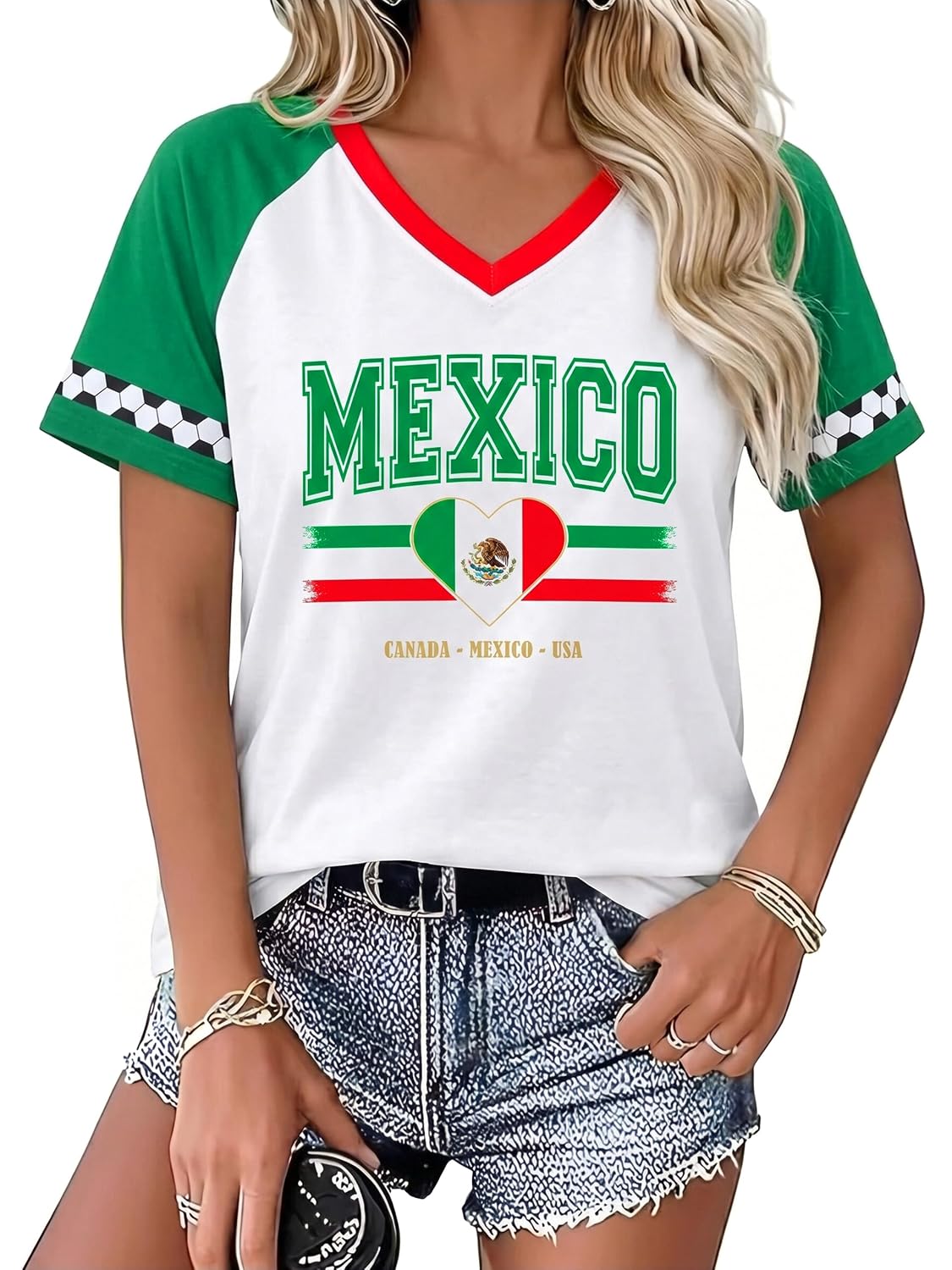 Women's V-Neck Soccer Jersey - Heart Graphic Game Day Top