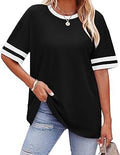 Women's Loose Fit Short Sleeve Color Block Soccer Jersey Tee
