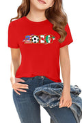 Kids Soccer T-Shirt USA Canada Mexico Flags Graphic Short Sleeve Tee