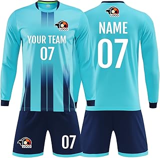 Custom Youth Kids Soccer Jersey Set - Personalized Long Sleeves with Name, Number & Logo
