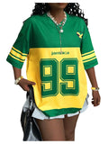 Women's Y2K Jamaica Soccer Jersey Graphic Tee V-Neck Half Sleeve Oversized Summer Top