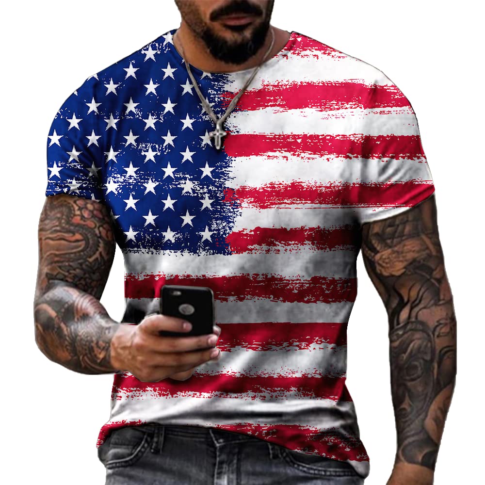 American Flag Patriotic USA Tee, 4th of July Short Sleeve Shirt for Men