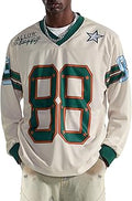Men's Y2K V-Neck Long Sleeve Soccer Jersey Tee, Lightweight Loose Fit Number Print