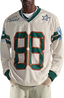 Men's Y2K V-Neck Long Sleeve Soccer Jersey Tee, Lightweight Loose Fit Number Print