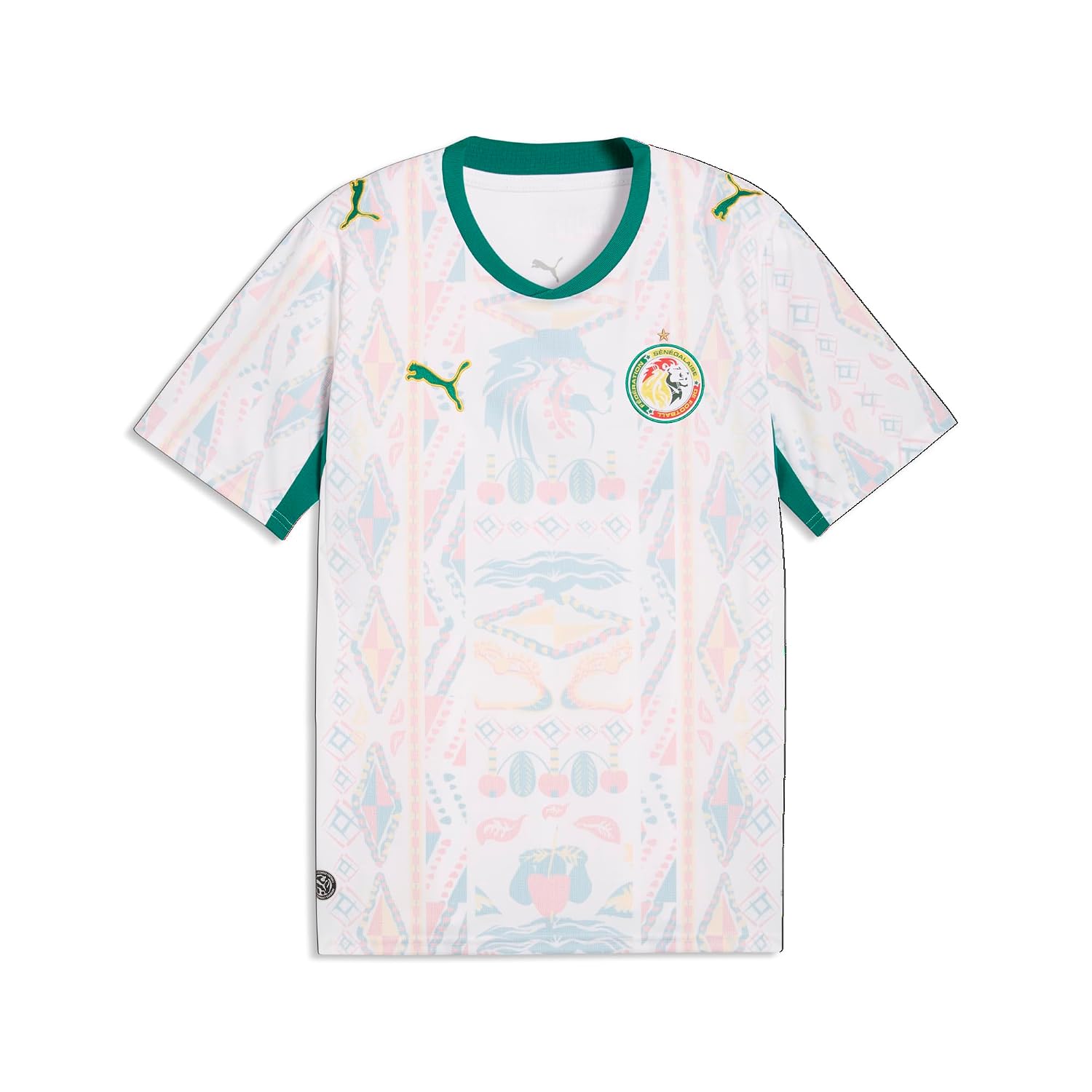 Men's Senegal Home Soccer Jersey, White-Wild Green, Replica Cloth