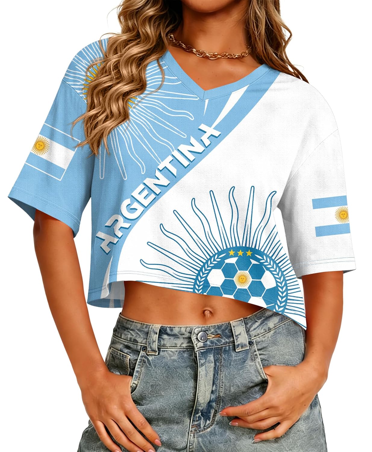 Brazil Argentina USA Soccer Jersey Y2K V-Neck Crop Top