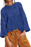 Women's Cropped Cable Knit Sweater Oversized Long Sleeve Pullover