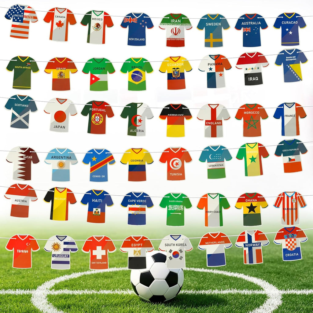 World Cup Soccer Jersey Flag Banner, 48 Country Flags for Party Decor