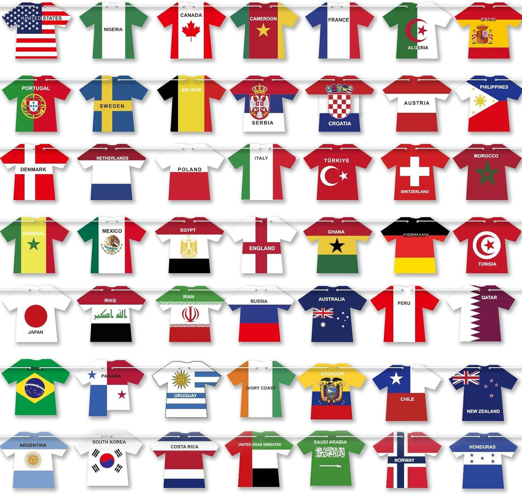 48 Countries Soccer Jersey Flag Bunting Banner, World Cup Decor Garland