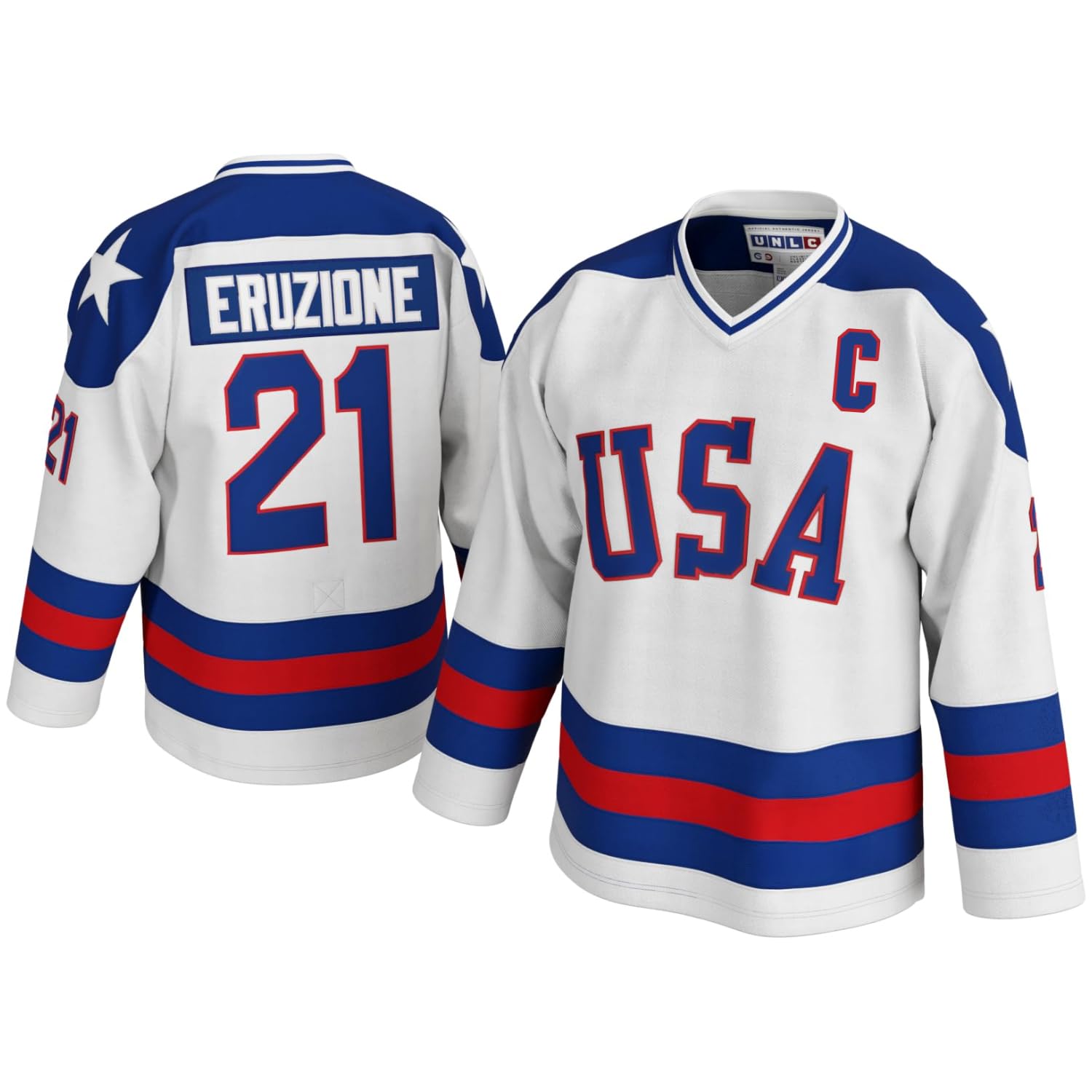 1980 USA Olympic Hockey Jersey #21 – Stitched Letters, Adult Sizes S–5XL