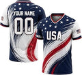 Custom USA Flag V-Neck Soccer Jersey with Name & Number