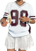 Women Y2K Graphic Number Soccer Jersey, Oversized V-Neck Casual Streetwear Top