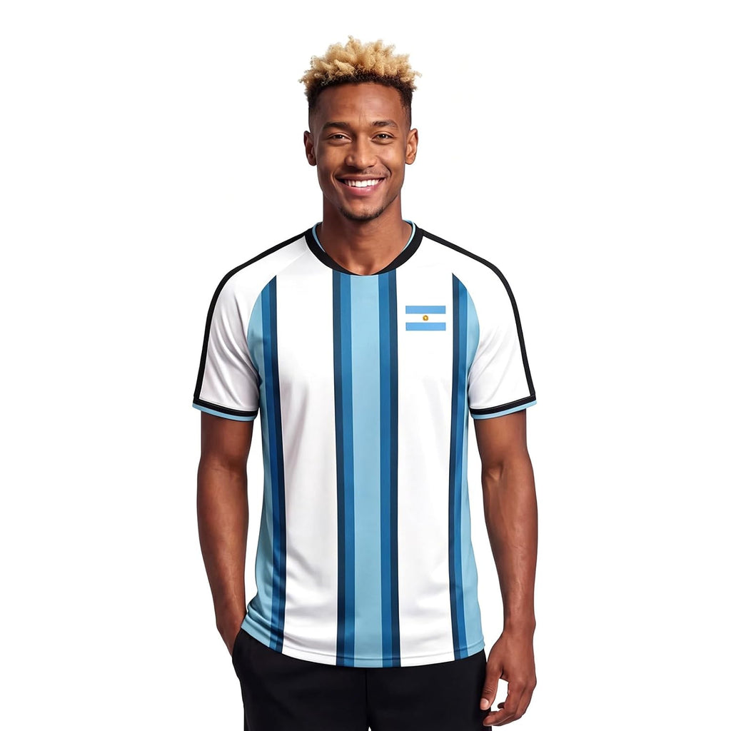 Men's Argentina Flag Soccer Jersey, Blue & White Striped, Short Sleeve, S-2XL