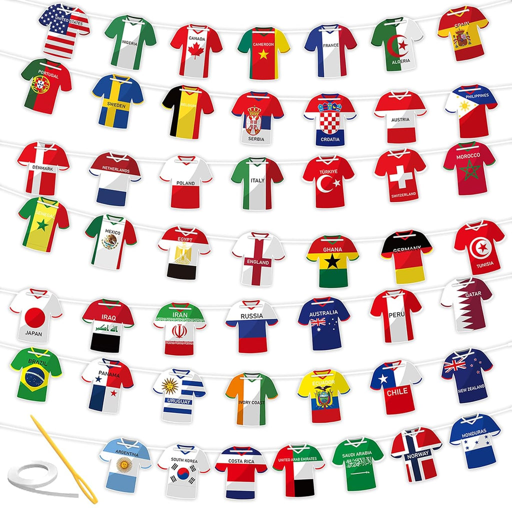Soccer Jersey Cloth Style Flag Bunting Banner 49 Pcs International Country String Flags Garland