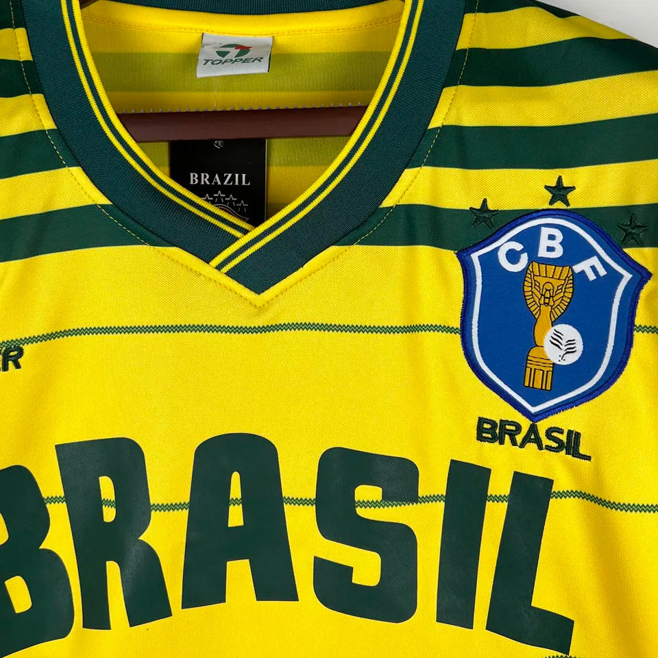 1984 Brazil Home Yellow Retro Soccer Jersey Detail 3
