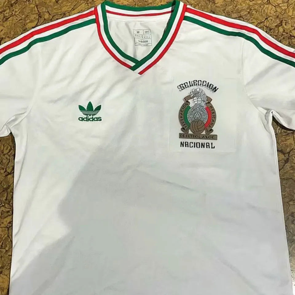 1985 Mexico White Retro Style Jersey Detail 1