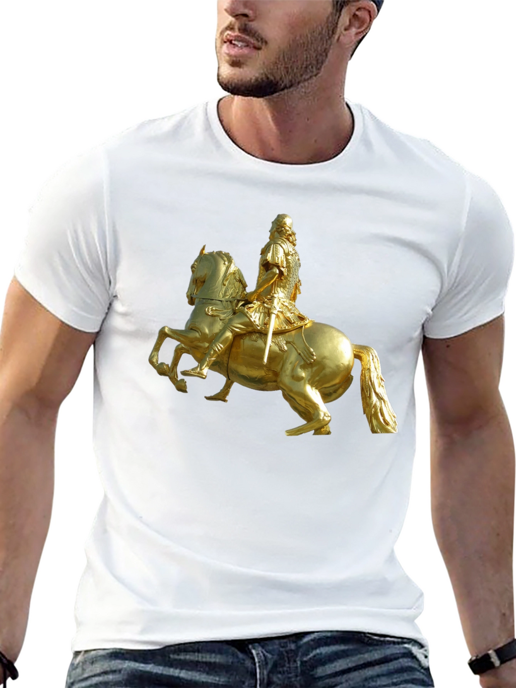 Equestrian Statue Graphic Tee - Black Cotton Shirt