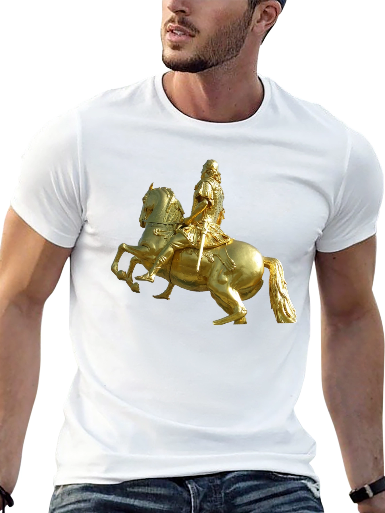 Equestrian Statue Graphic Tee - Black Cotton Shirt