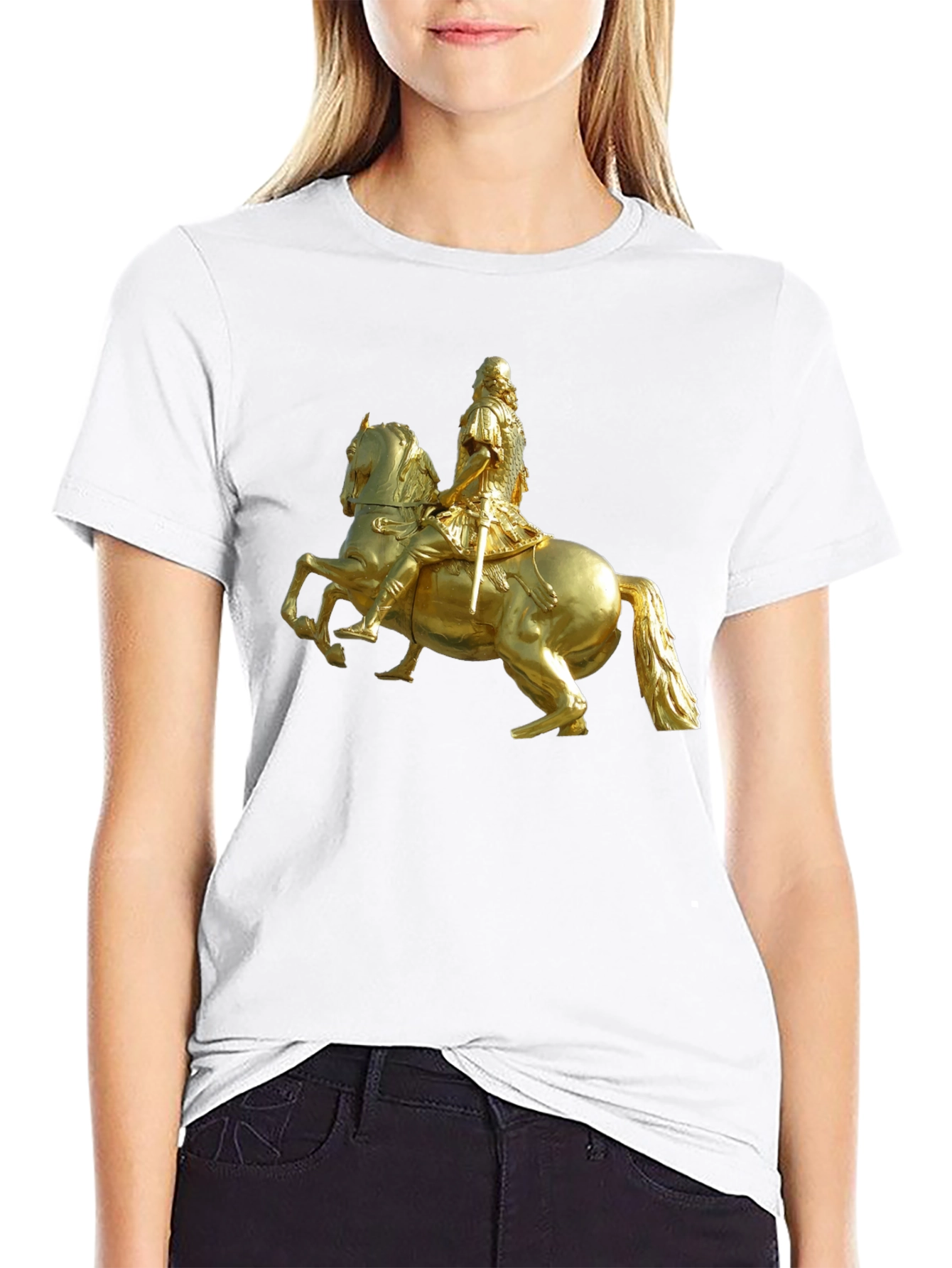 Equestrian Statue Graphic Tee - Black Cotton Shirt