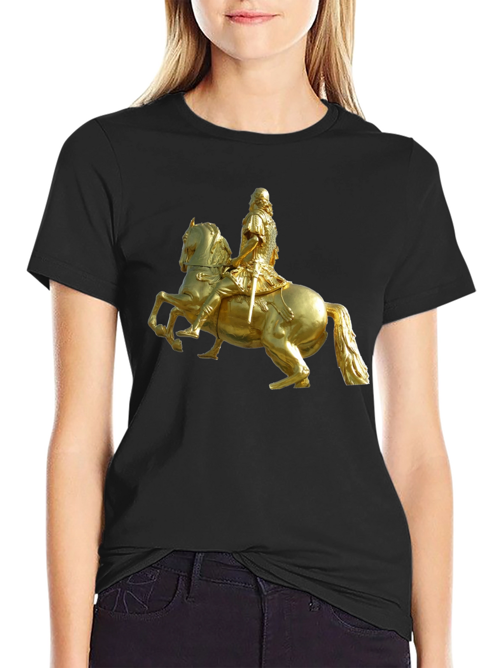 Equestrian Statue Graphic Tee - Black Cotton Shirt