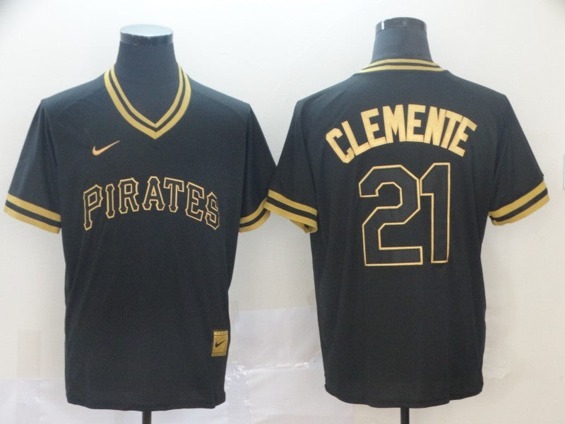 Men's Pittsburgh Pirates Roberto Clemente #21 Black Alternate Game Jerseys