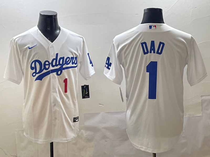 Men's Los Angeles Dodgers White #1 Dad Home Replica Player Jerseys