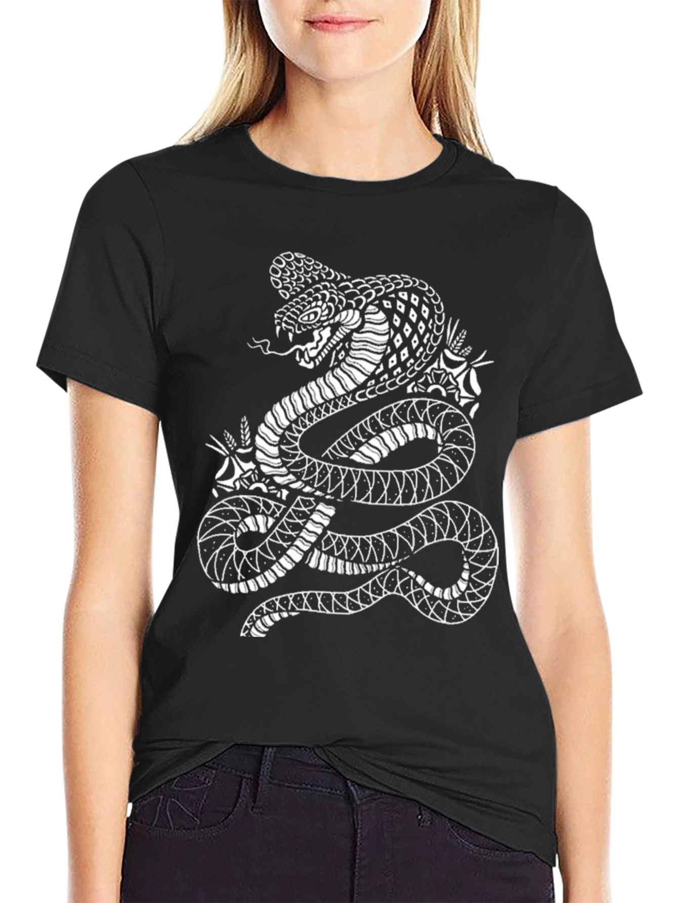 Cobra Graphic Tee - Stylish Snake Design - Black Cotton Shirt