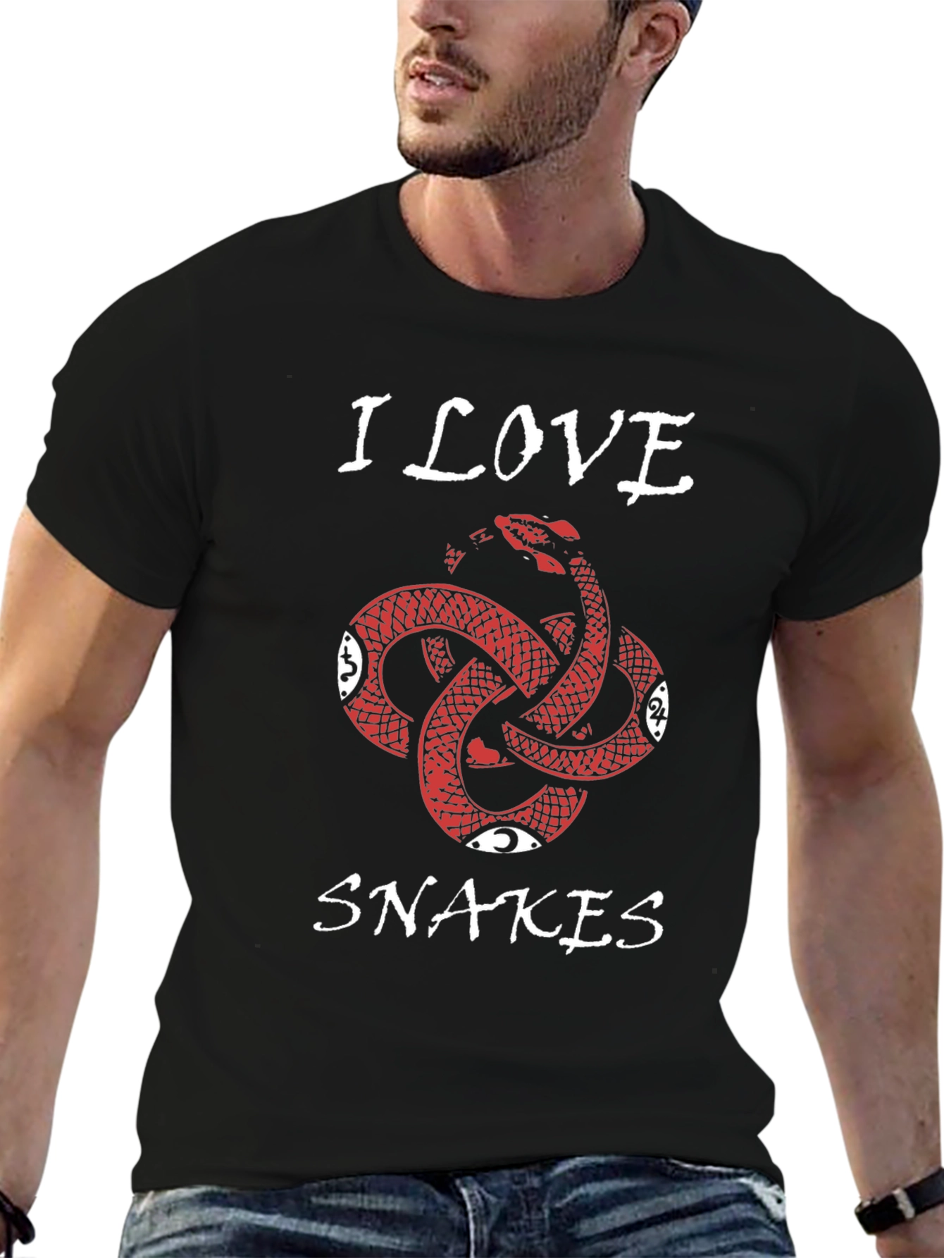 I Love Snakes Graphic Tee - Black Cotton T-Shirt