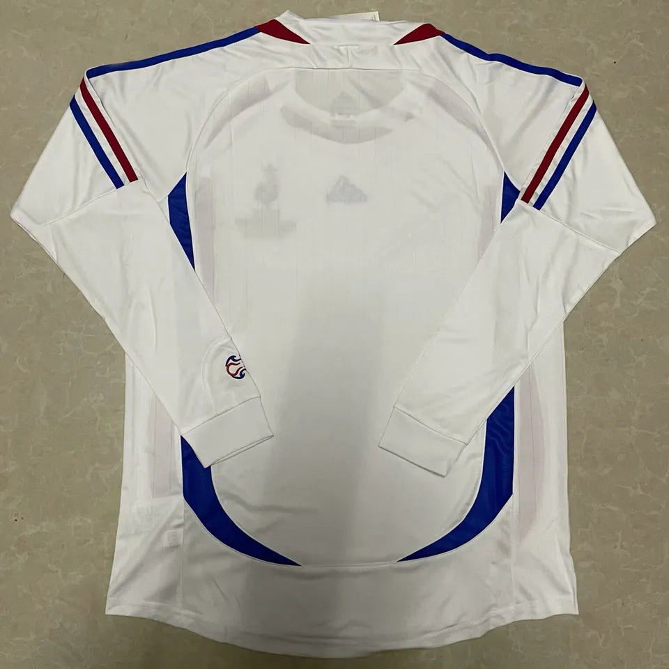 2006 France Away White Retro Long Sleeve Soccer Jersey Back
