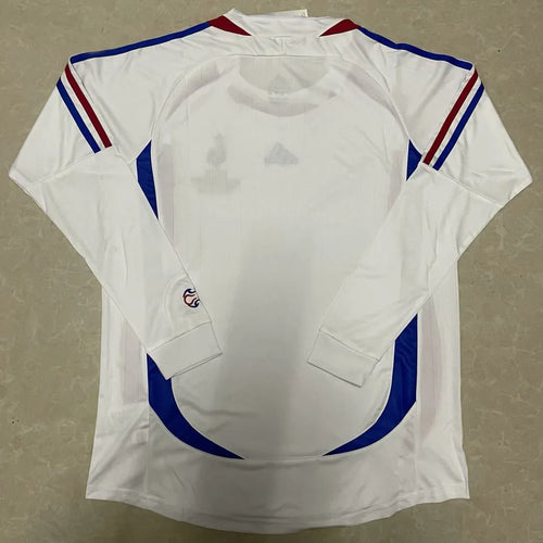 2006 France Away White Retro Long Sleeve Soccer Jersey Back