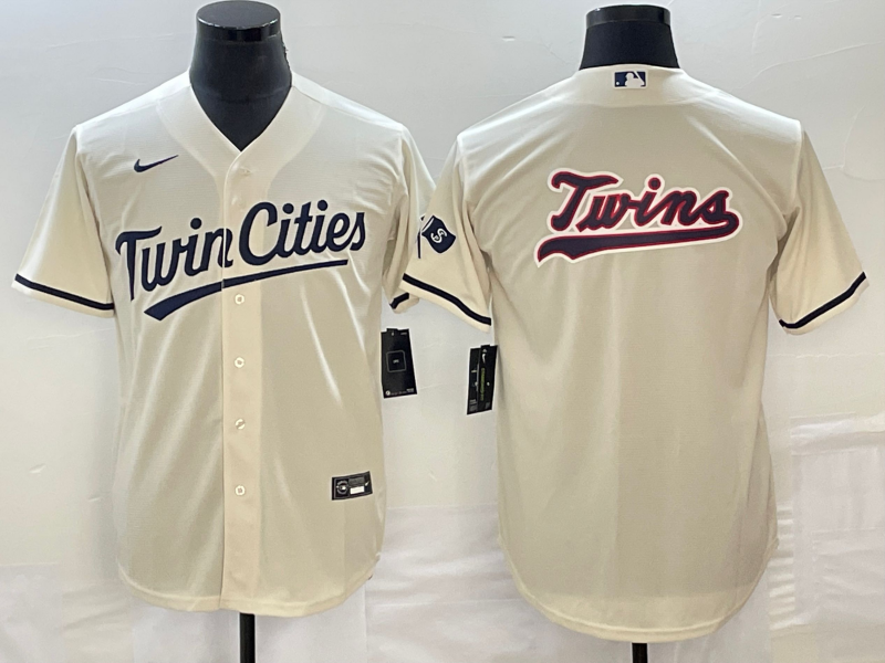 Men's Minnesota Twins Beige Alternate Replica Team Logo Jerseys