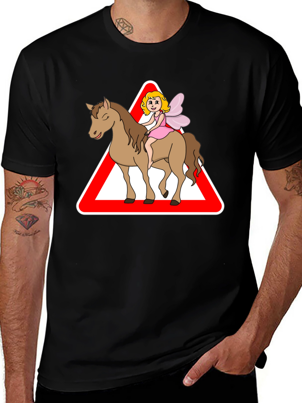 Fairy Riding Horse T-Shirt: Cartoon Triangle Design