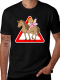 Fairy Riding Horse T-Shirt: Cartoon Triangle Design