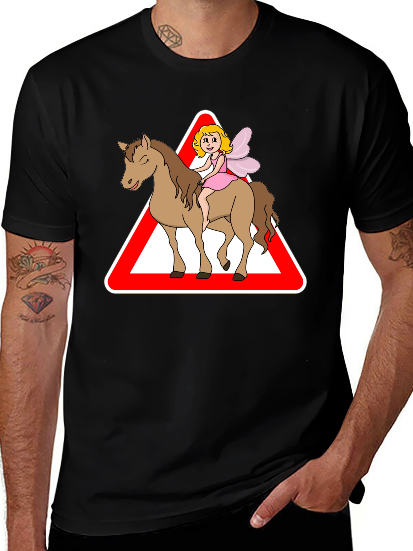 Fairy Riding Horse T-Shirt: Cartoon Triangle Design