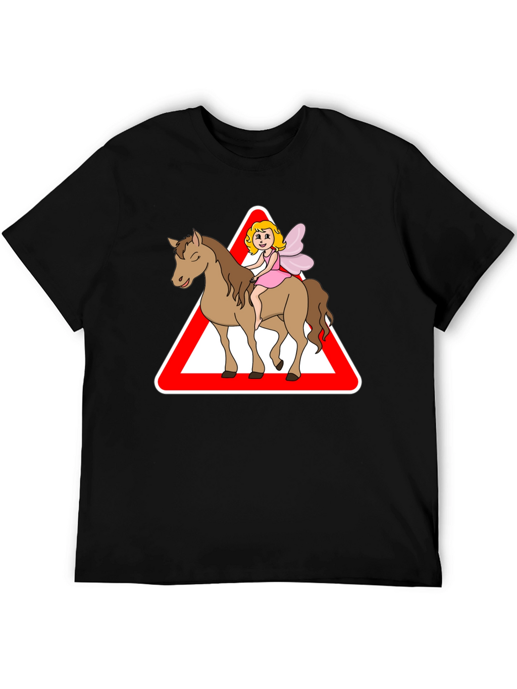 Fairy Riding Horse T-Shirt: Cartoon Triangle Design