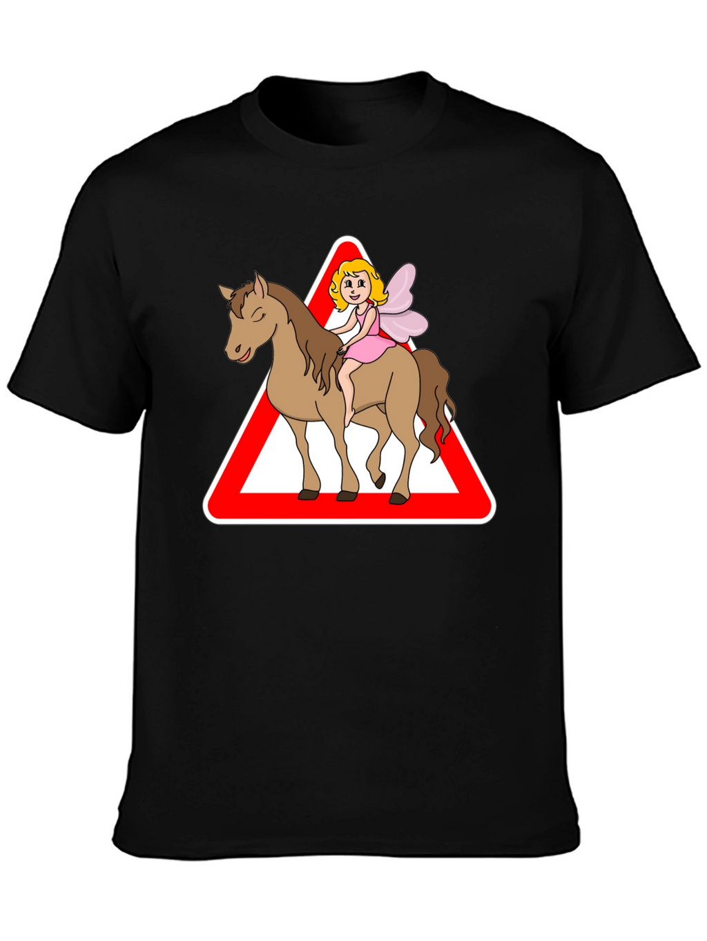 Fairy Riding Horse T-Shirt: Cartoon Triangle Design
