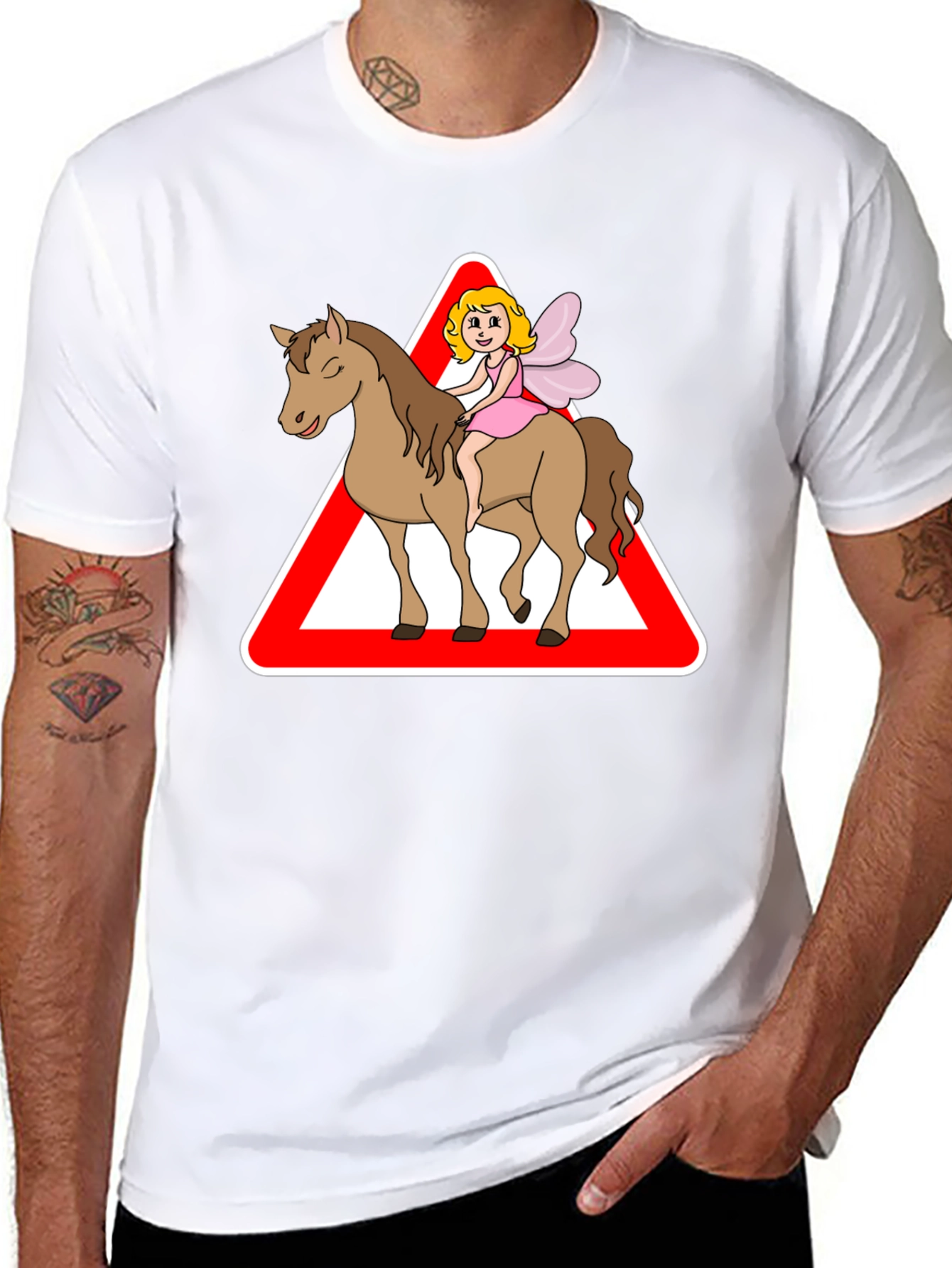 Fairy Riding Horse T-Shirt: Cartoon Triangle Design