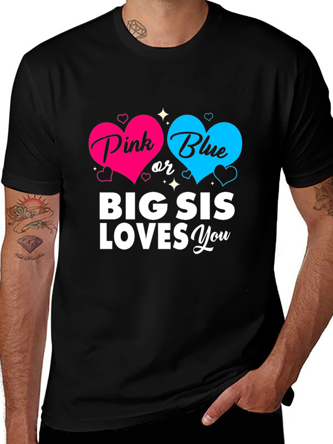 Pink or Blue Big Sis Loves You Gender Reveal T-Shirt