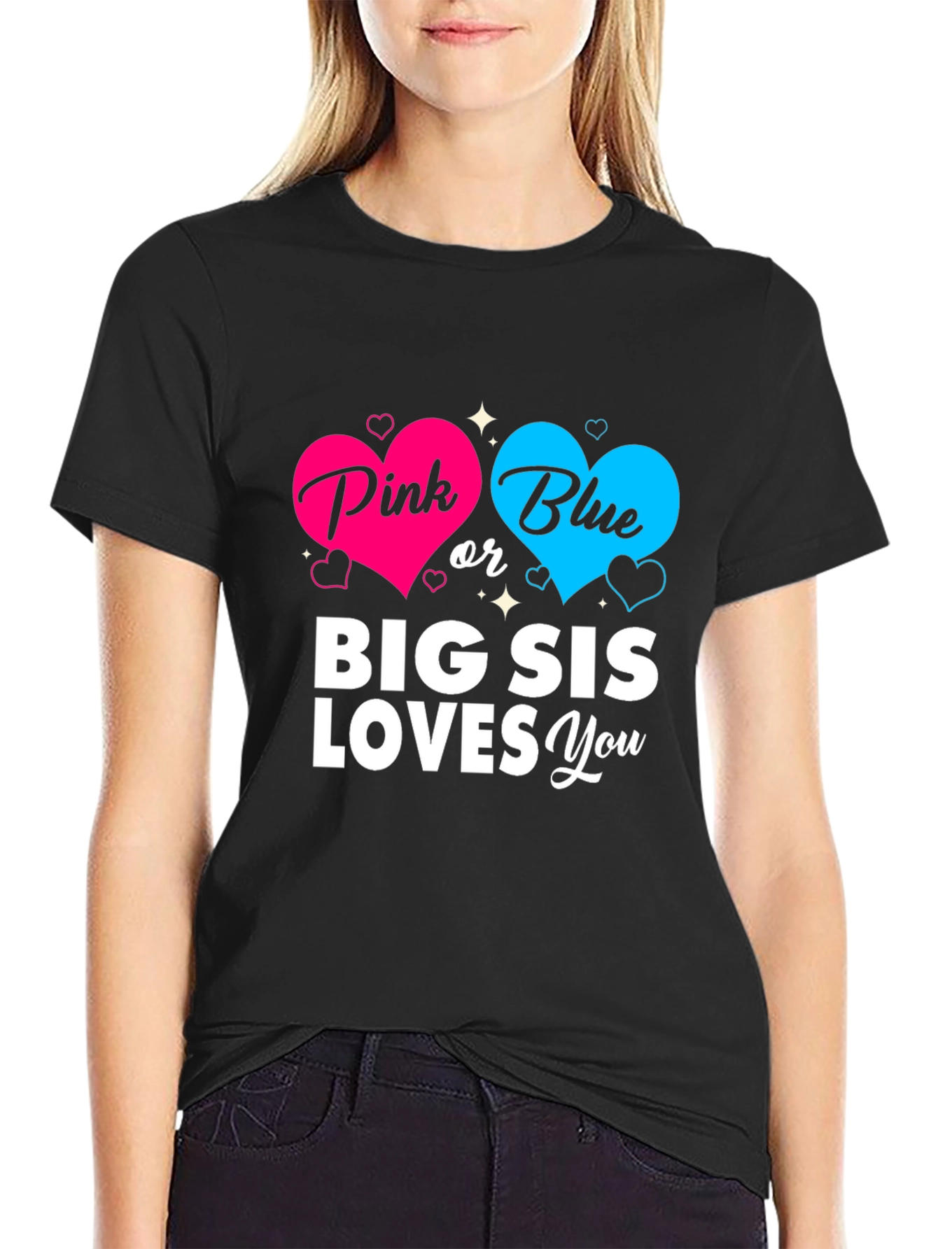 Pink or Blue Big Sis Loves You Gender Reveal T-Shirt