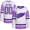 Men's Detroit Red Wings White/Purple Hockey Fights Cancer Primegreen Authentic Custom Jerseys