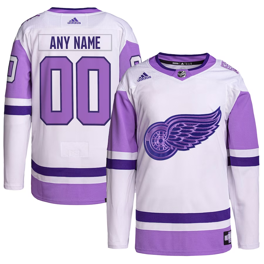 Men's Detroit Red Wings White/Purple Hockey Fights Cancer Primegreen Authentic Custom Jerseys