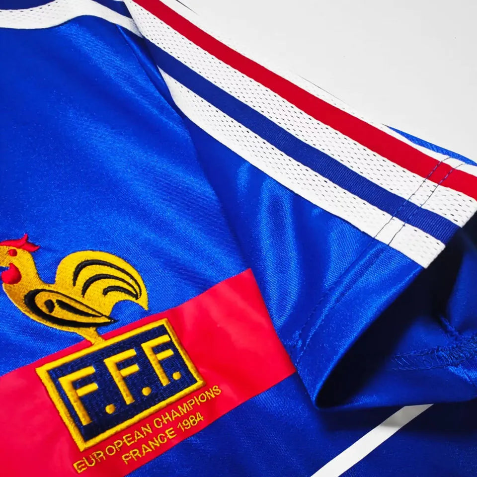 1984 France Home Blue Retro Soccer Jersey Detail 2
