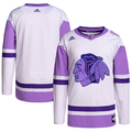 Men's Chicago Blackhawks White/Purple Hockey Fights Cancer Primegreen Authentic Blank Practice Jerseys