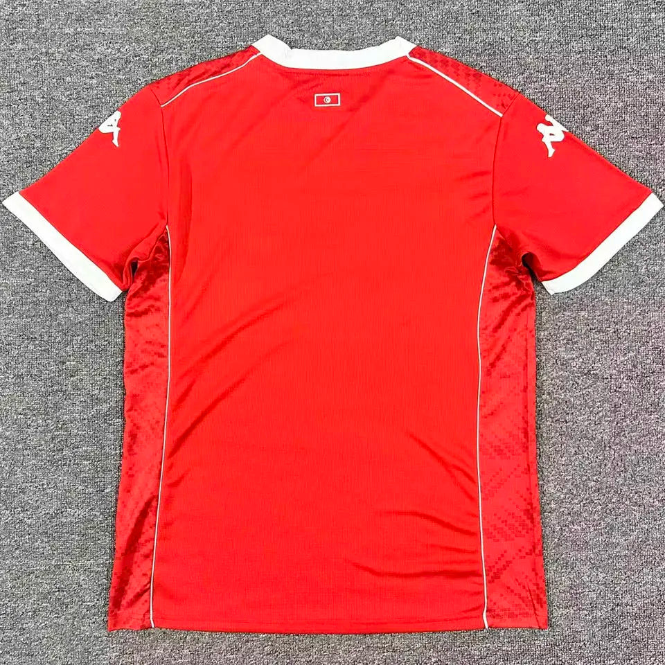 2026/27 Tunisia Home Red Fans Soccer Jersey (Have Right Patch 有右臂章 白底黑字） Detail 1
