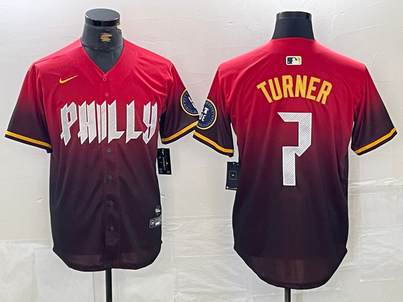 Men's Philadelphia Phillies Trea Turner #7 Red 2024 City Connect Limited Player Jerseys