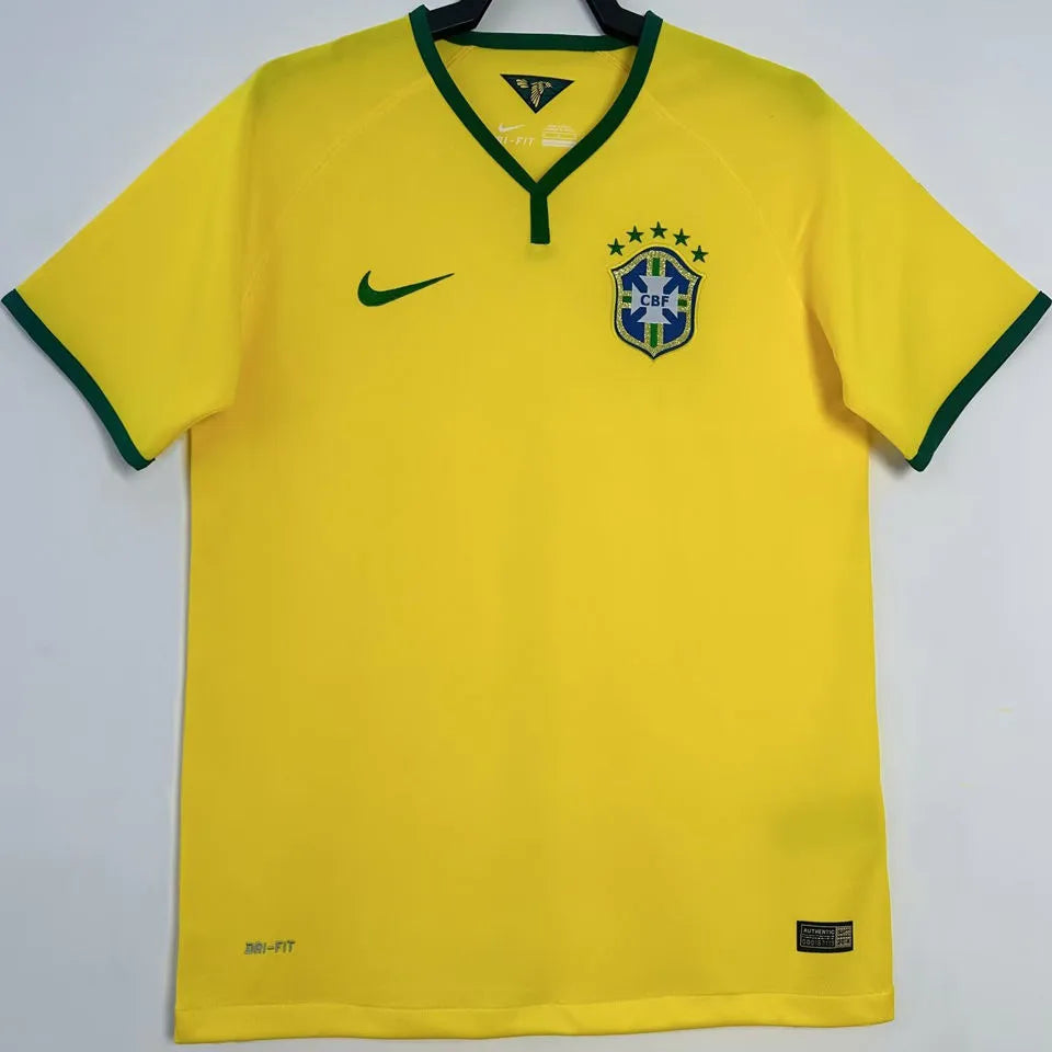 2014 Brazil Home Yellow Retro Soccer Jersey Front