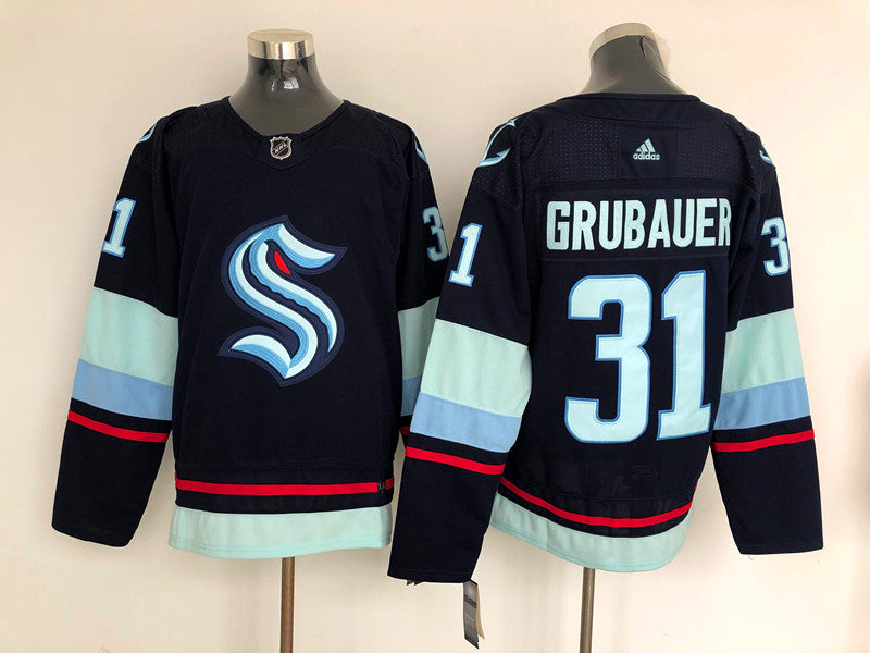 Men's Seattle Kraken  Philipp Grubauer #31 Navy Home Breakaway Player Jerseys