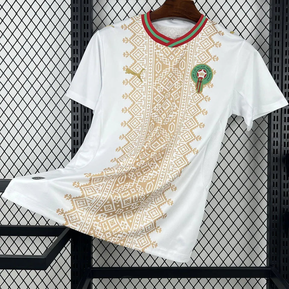 2026/27 Morocco Away White Fans Soccer Jersey (Have Right Patch 有右臂章 黑底白字） Back